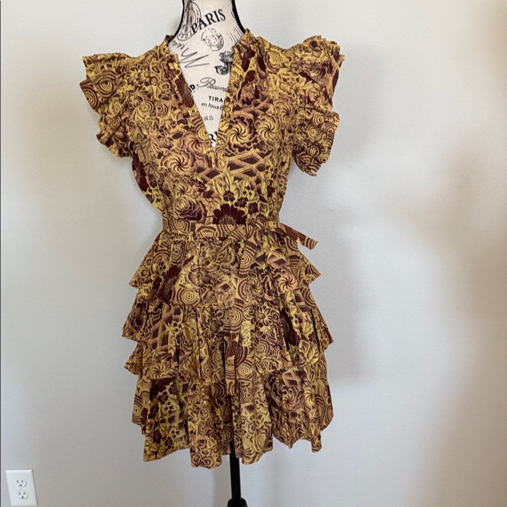 Ulla Johnson Yellow and Brown Floral Mini Dress